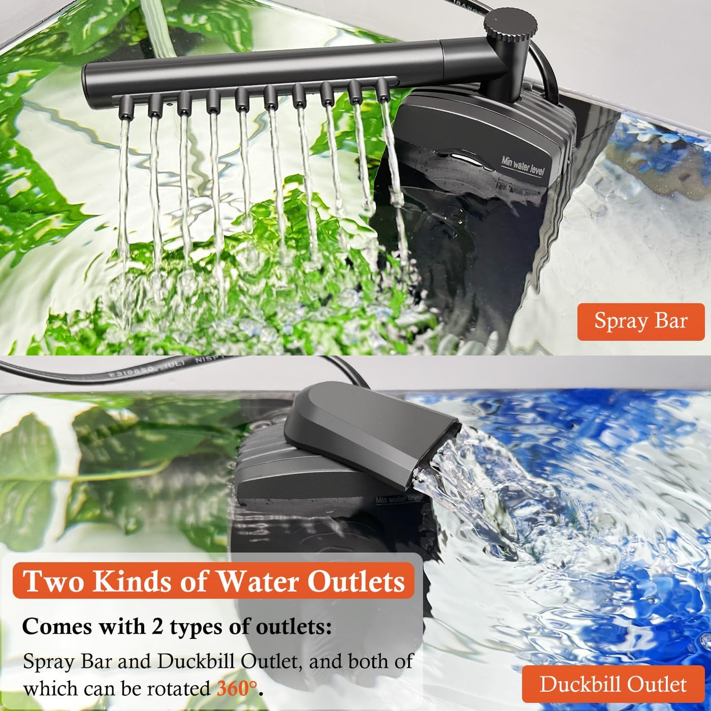 600L/H Aquarium Filter U-V with Timer, 8W Adjustable Fish Tank Filter Pump, Submersible Internal Filter for 30-180L Tank, with Biochemical Cotton, Activated Carbon Cotton image number 3