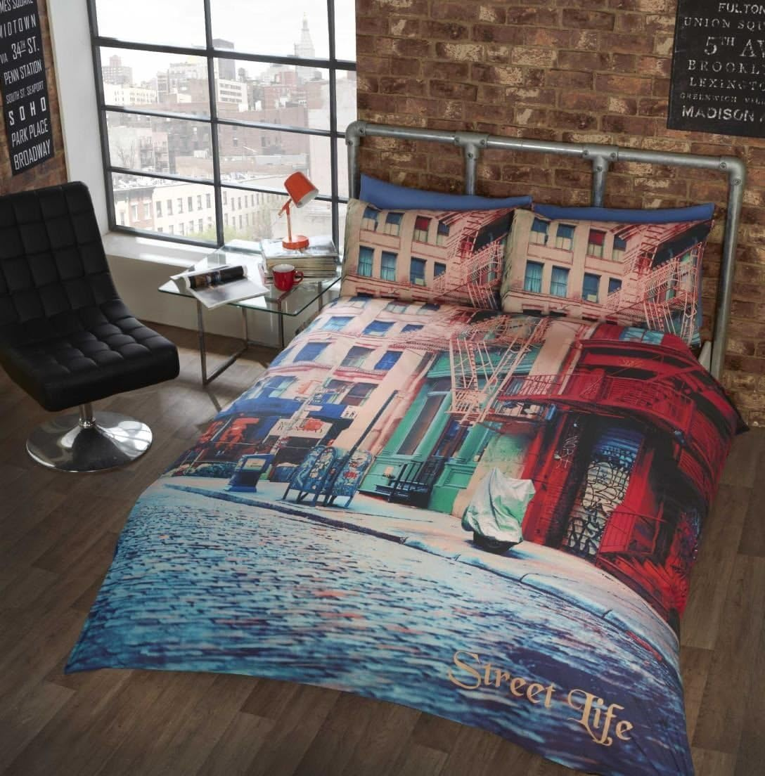Double Duvet Cover Set and 2 Pillowcases Urban City Street Duvet Cover Set Bedding High Quality Photo Print