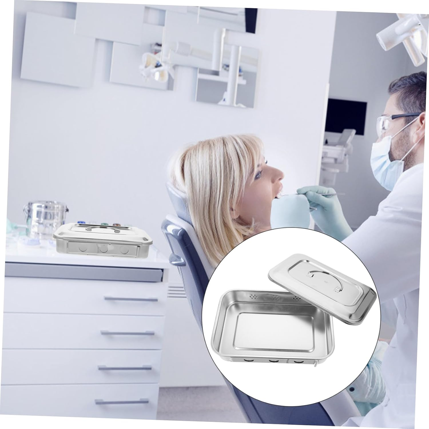 FRCOLOR Bottle Oven Thermometer Square Tray Silver Trays Hammered Silver Stainless Steel Storage Box Instrument Sterilization Box Soaking image number 3