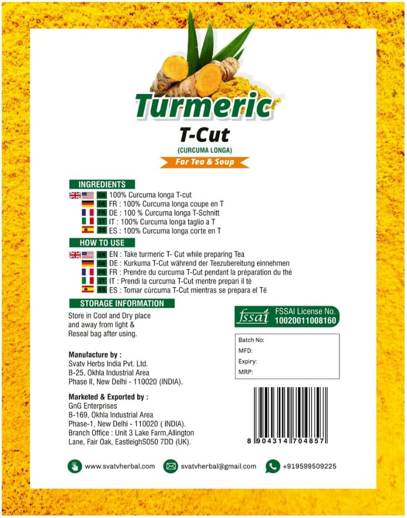 SVATV Turmeric Root T Cut | Wild Turmeric Root (Curcuma Longa) | for Tea and Soup | Golden Milk | Get Radiant Skin - 100G, 3.52 Oz, 0.22 Lbs image number 2