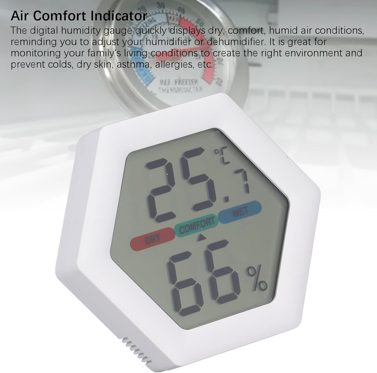 Digital Thermometer Hygrometer, Indoor Temperature and Humidity Gauge, with Air Comfort Indicator, Stable Stand, for Office, Garden, Cellar, Warehouse image number 5