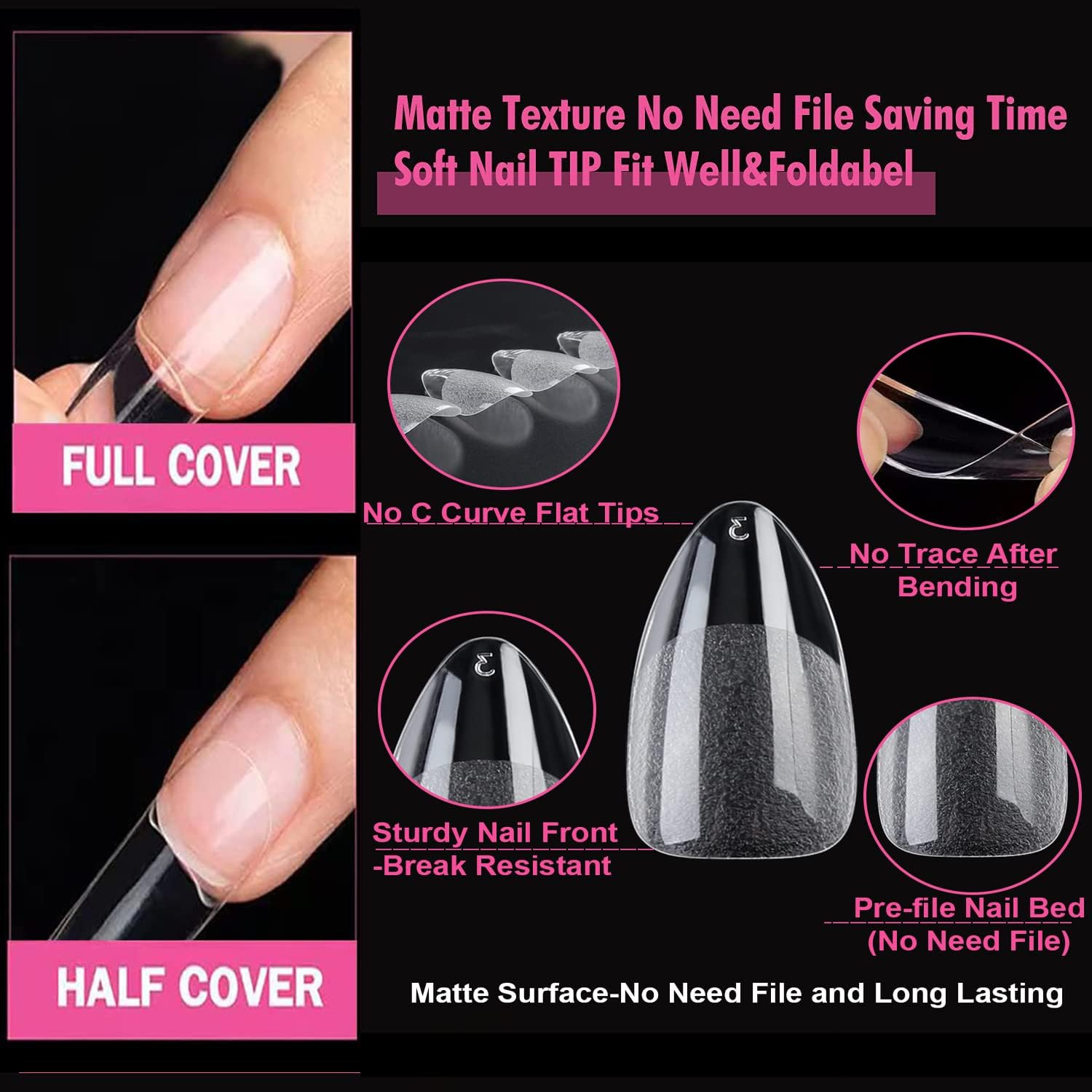 UNA GELLA Short Almond Nail Tips: 504PCS Short Fake Nails Soft Press on Gel Nail Tips Pre Shaped Almond Shape Home Nail Extension Full Cover, 12 Sizes Acrylic Gelly Tips image number 3