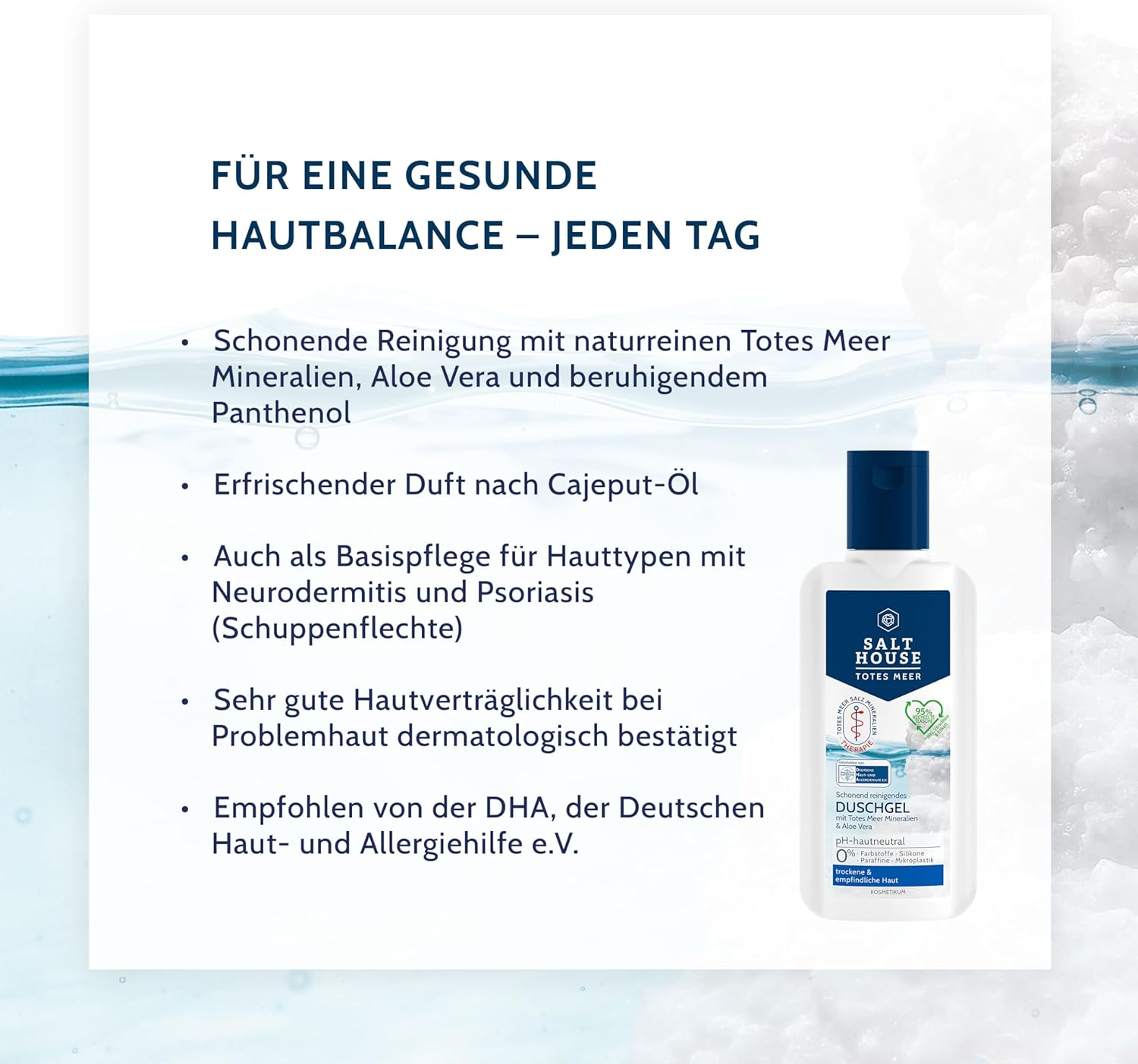 SALTHOUSE&reg; Dead Sea Therapy Shower Gel I Nourishes the Skin I Prevents Drying Out I Rich in Mineral Salts I with Aloe Vera I Skin Compatibility Dermatologically Tested (250 Ml) image number 6