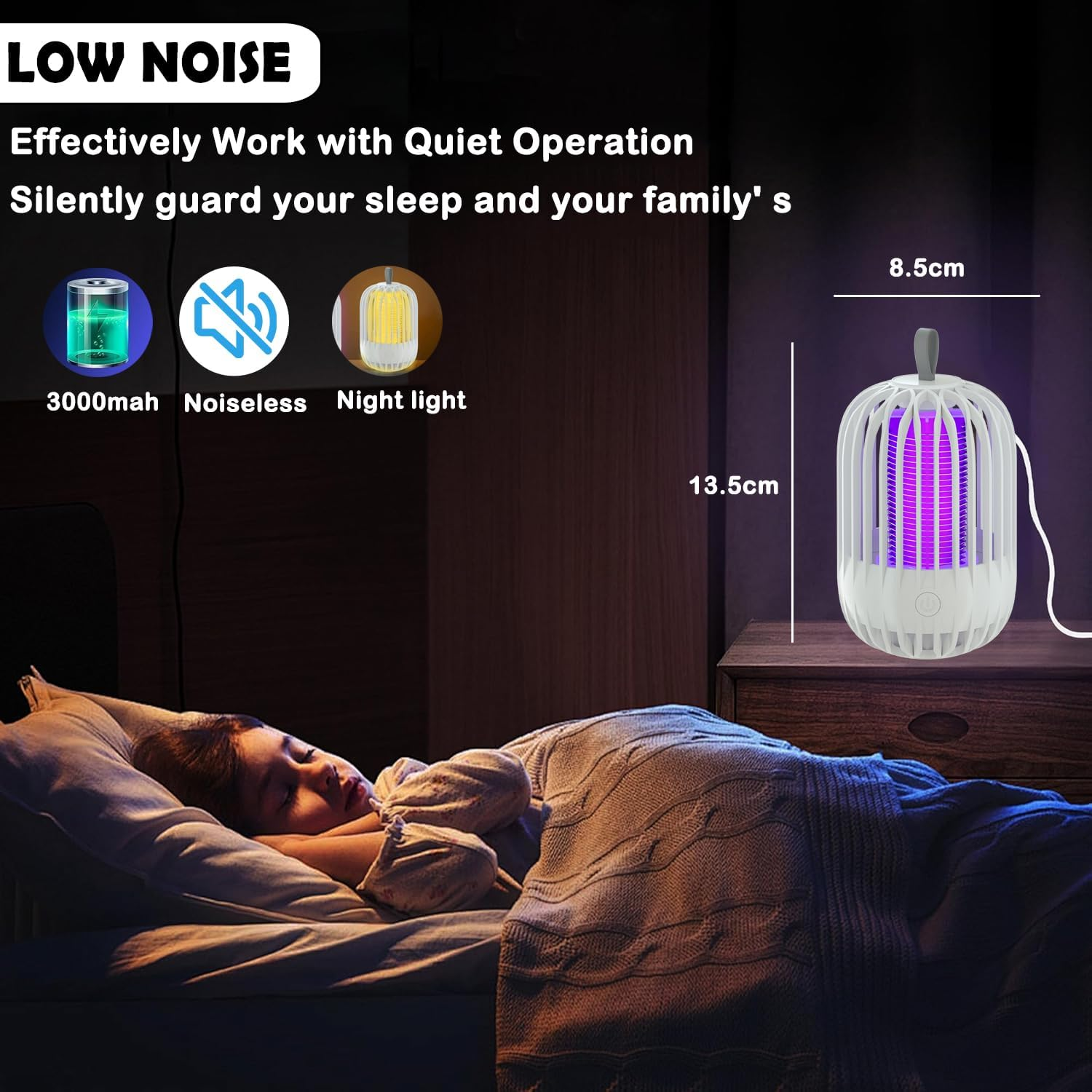 Mosquito Killer Lamp, 2 in 1 LED Mosquito Zapper, Portable USB Rechargeable Indoor and Outdoor Mosquito Killer, with UV Light Effective Fly Zapper for Use in the Home, Garden,Yard (White) - Grey image number 6