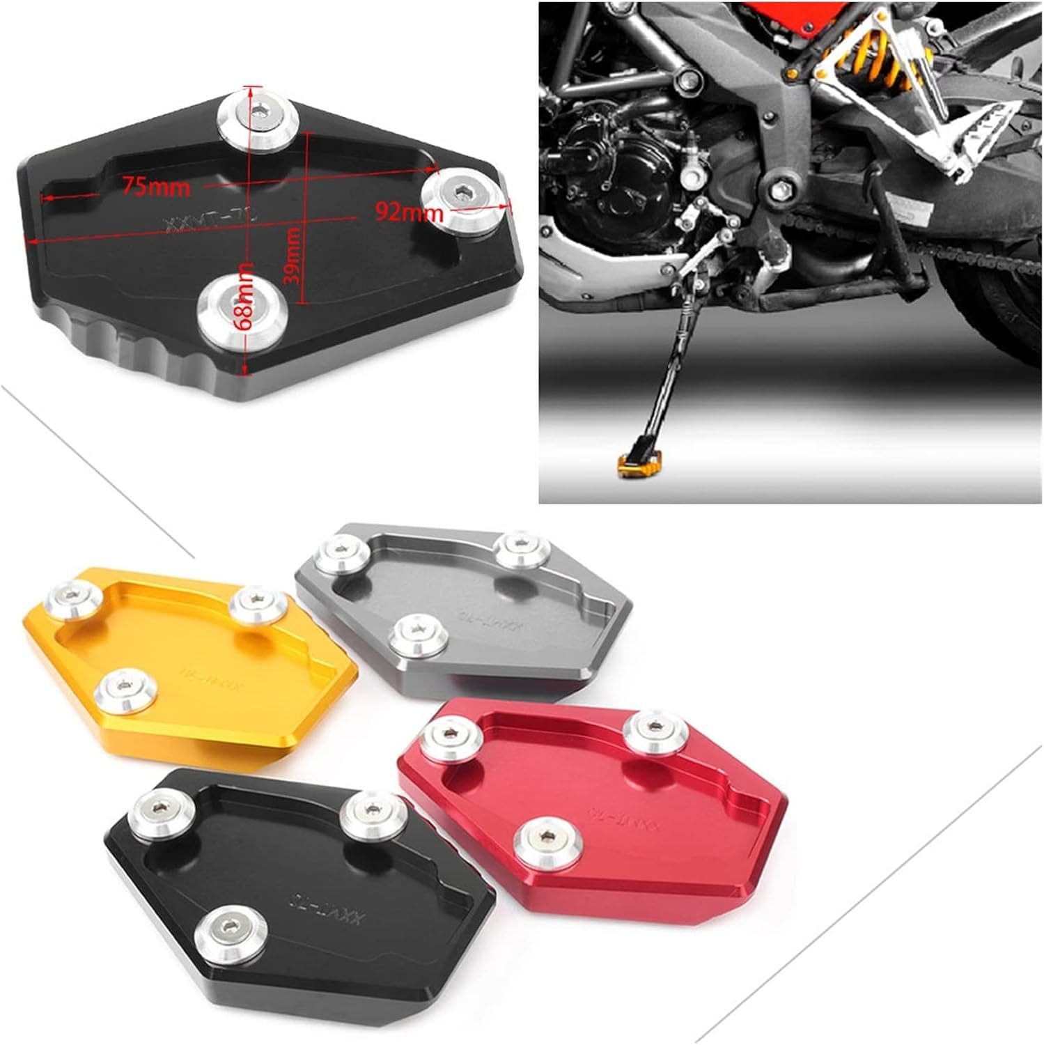 KANGYEBAIHUODIAN Kickstand Foot Side Stand Extension Pad Support Plate Fit for Ducati Monster 795/796/821/1200/1200S & Multistrada 1200/1200S All (Color : Red) image number 2
