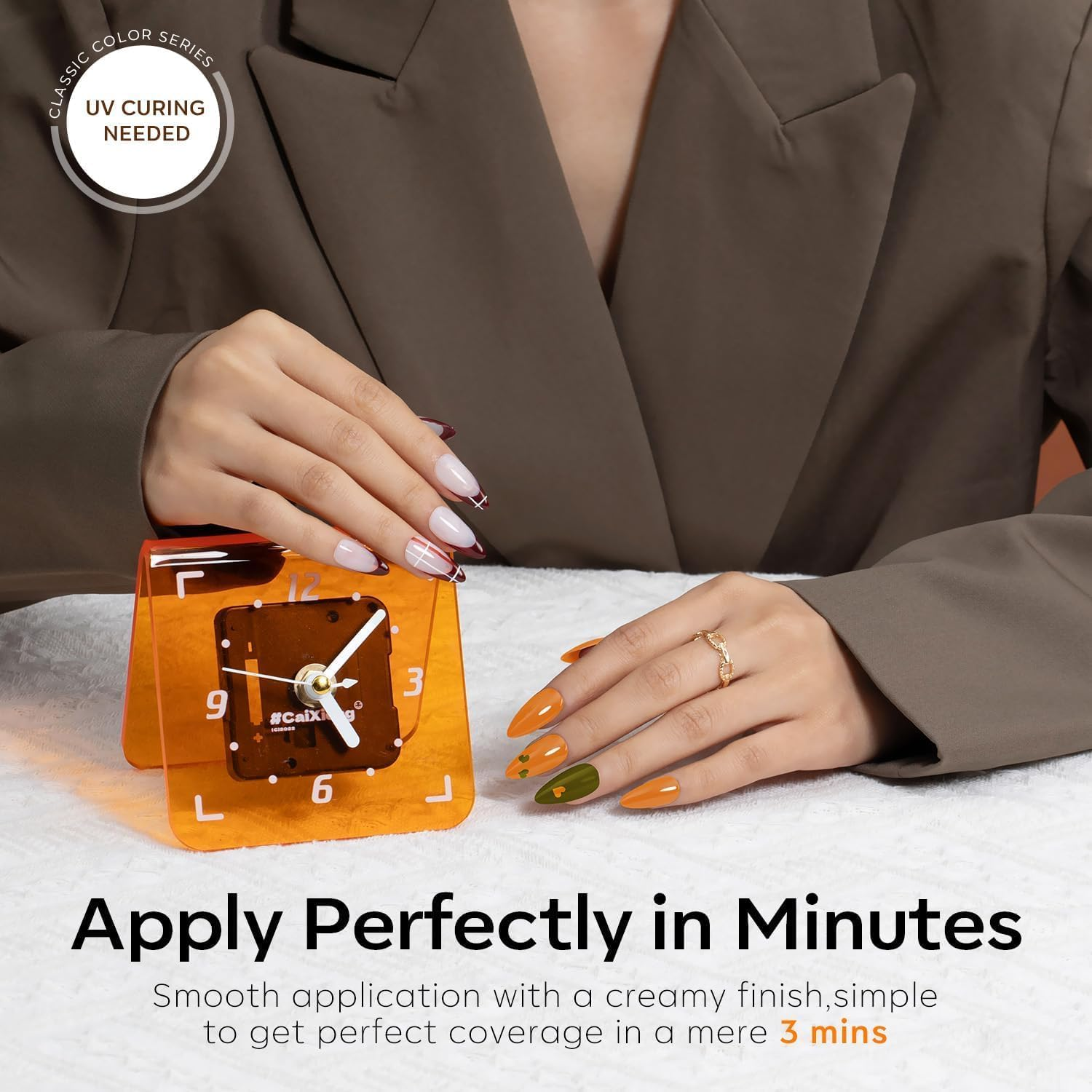 Modelones 40 Pcs Fall Gel Nail Polish Set, Halloween Nude Brown Orange Green Red Purple Gold Jelly White Colors Blooming Gel Polish Kit with Base Coat& Matte Glitter Glossy Top Coat DIY Manicure image number 5