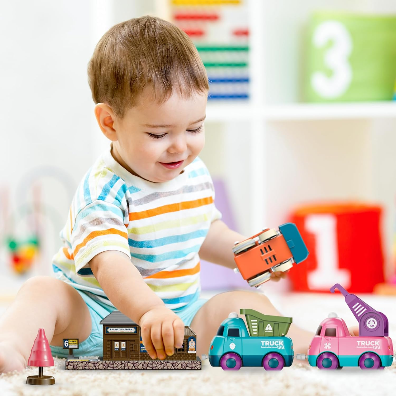 Train Set for Toddlers, Magnetic Train Toys for Toddlers 3+, 4Pcs Trucks Toy Train for Boys and Girls, Birthday Christmas Toy Gifts for 3 4 5 6 7 8 Years Old image number 3