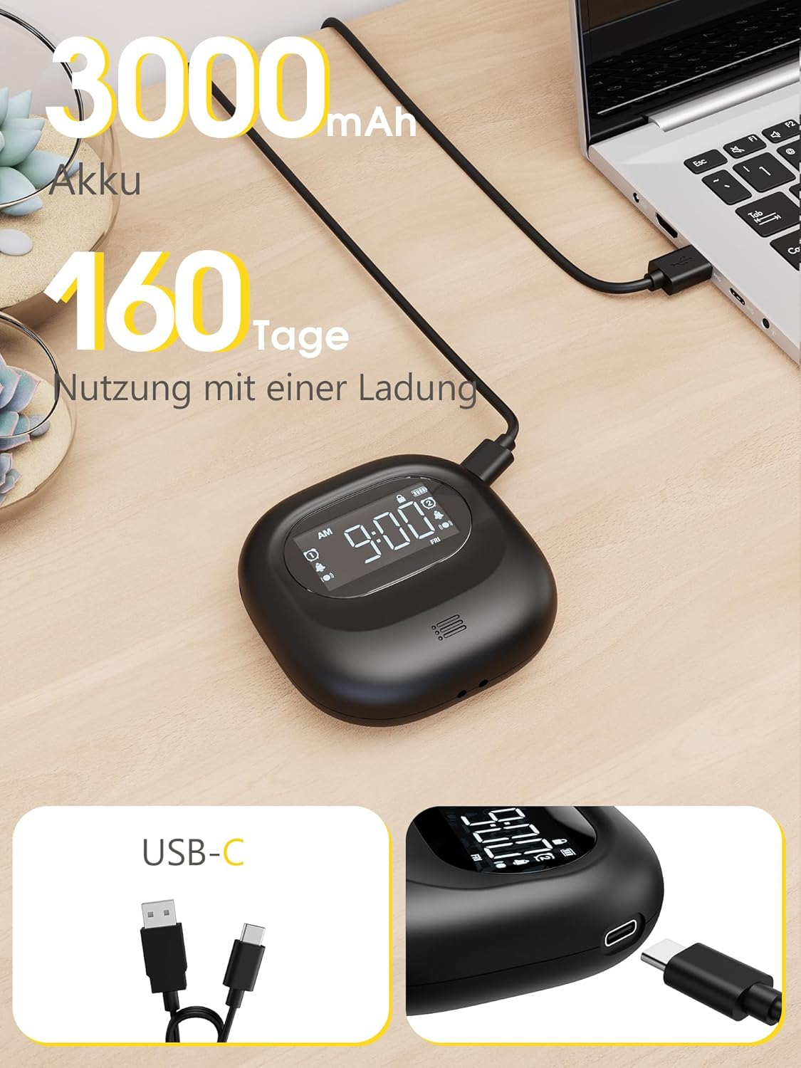 Roxicosly Vibrating Alarm Clock under Pillow,Portable Travel Alarm Clocks Battery Powered,Digital Loud Alarm Clock with 3 Vibrating & Wake-Up Modes,Dual Alarm,Snooze,Dst,Weekday/Weekend (Black) - Light Black image number 2