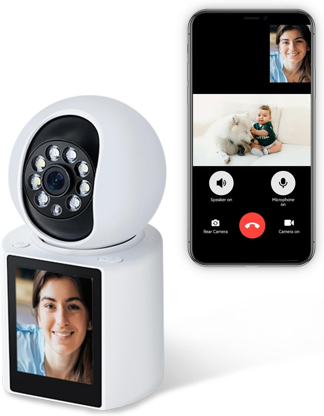 Two Way Video Calling Indoor Camera with 2.8-Inch IPS Screen, 2K Wifi Baby/Elder/Dog/Pet Camera with Phone App, Human/Sound/Crying Detection, One-Button Call, Color IR Night Vision