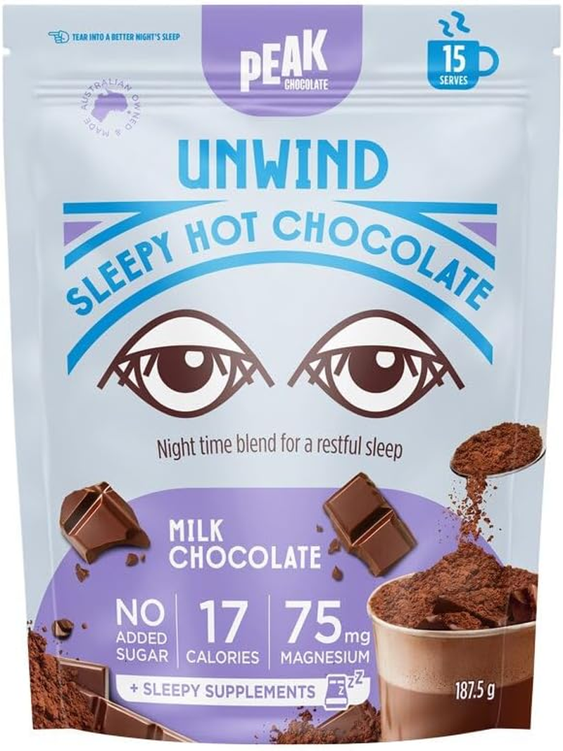 Peak Unwind Hot Chocolate Powder with Magnesium, Natural Sleep Aid - Sugar Free Milk Chocolate - Chamomile & Sleep Hot Chocolate, Keto-Friendly -15 Servings