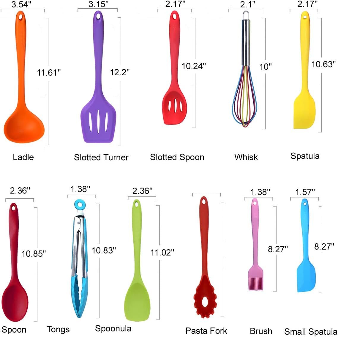 Kitchen Utensil Set - 11 Cooking Utensils - Colorful Silicone Kitchen Utensils - Nonstick Cookware with Spatula Set - Colored Best Kitchen Tools Kitchen Gadgets(Multi) image number 1