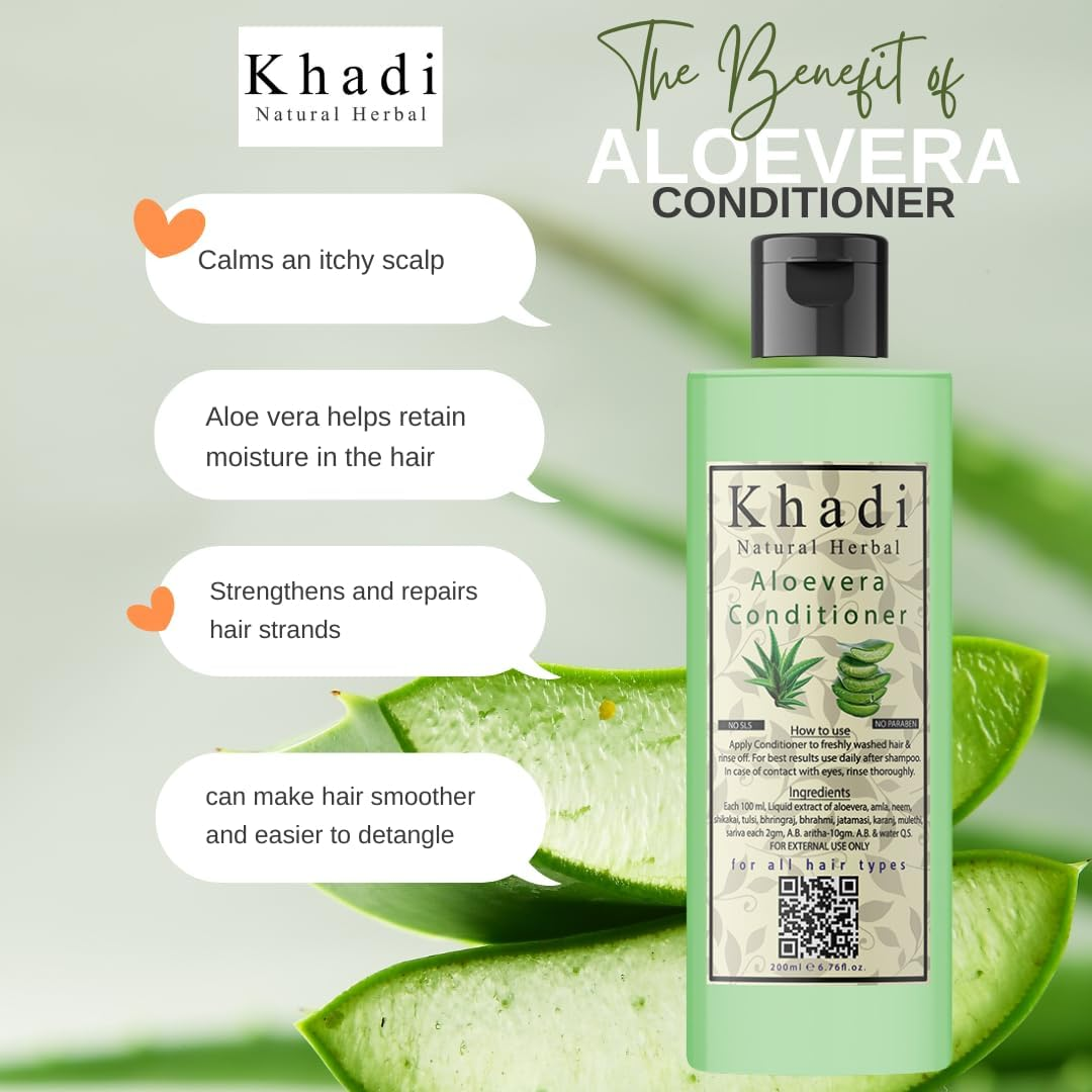 Khadi Natural Herbal Paraben Free Amla-Bringraj Shampoo and Aloevera Conditioner Combo Pack (Each 200 Ml)