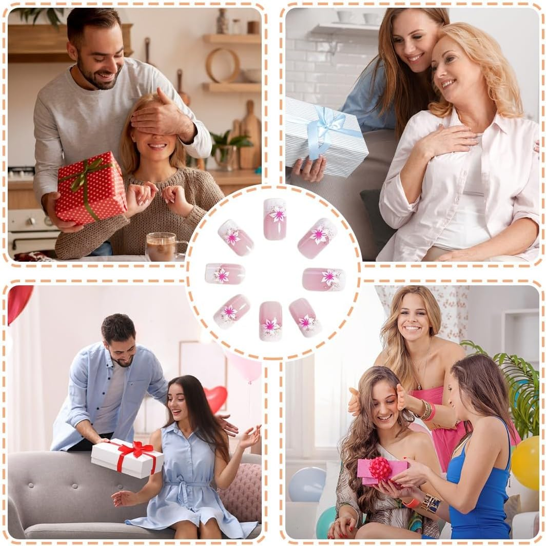 JEYORZY Press on Nails Short Square Chrome False Nails with Design French Acrylic Nails Shiny Reusable Press on Nails Chrome Faux Nails Square French Artificial Nails for Women Pack of 24 image number 4