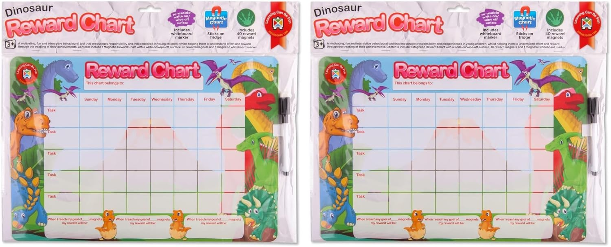 Magnetic Dinosaur Learning Can Be Fun Magnetic Dinosaur Design Reward Chart, (45909), Multicolor image number 1