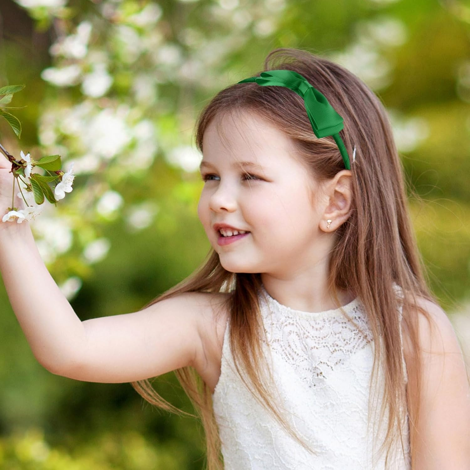 SSKHE 3 Pieces Green School Bows Headbands Alice Hairbands, Girls Uniform Ribbon Bow Set, Hair Accessories for Little Girl Toddlers Teens Birthday New Year Present