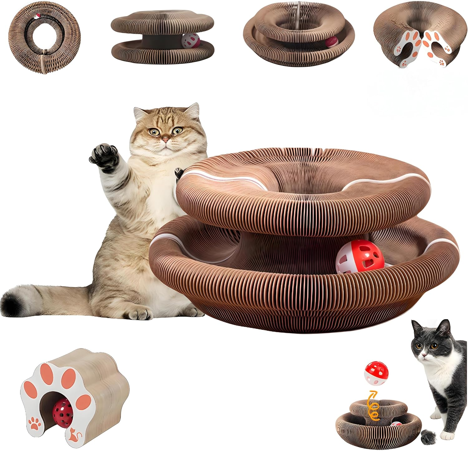 2026 New Kitty Kurl Cat Toy Scratcher,Cat Scratching Post,Interactive Magic Organ Cat Scratcher for Indoor Bored Cats,Cardboard Scratch Pad with Ball (1PC) image number 4