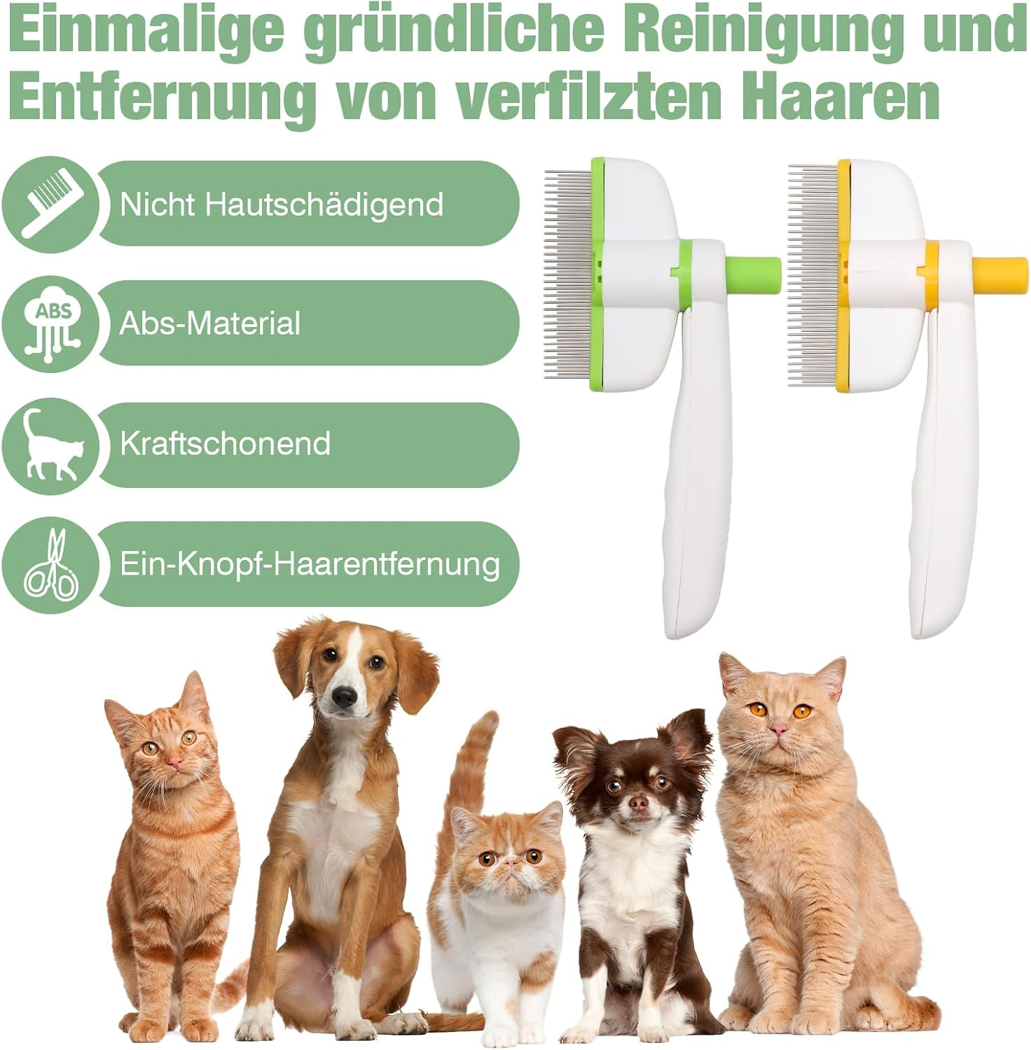 VEGCOO Pack of 2 Self-Cleaning Cat Comb, Rotating Comb for Cat and Dog Hair, Cat Comb Dog Combs, One Touch Cleaning, Removes Loose Hair