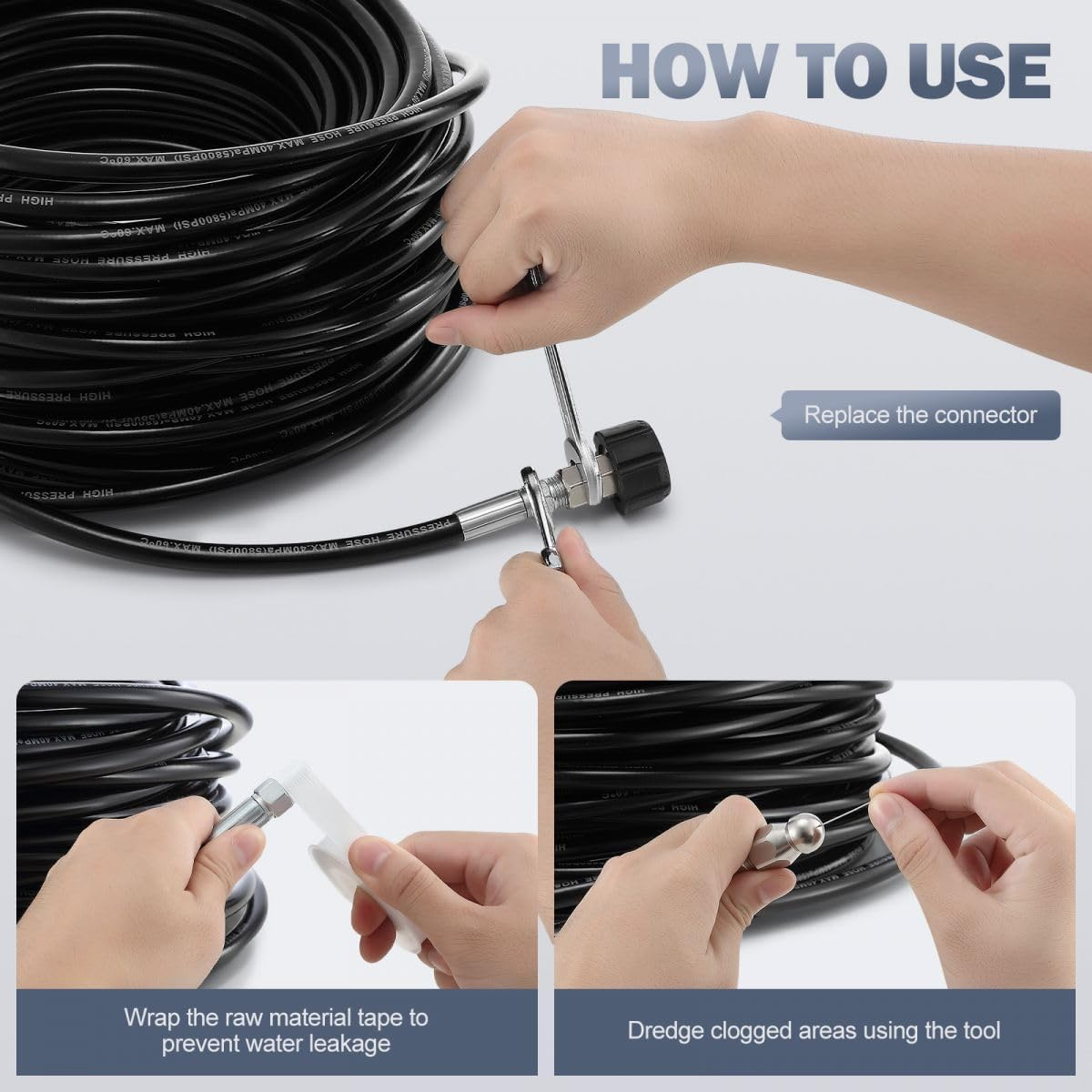 AUSWAY 30M Sewer Jetter Kit for High Pressure Washer Blaster Drain Cleaner Hose 5800PSI 1/4 Inch NPT Corner Jetting Cleaning Pipe Button Nose Rotating Nozzle image number 5