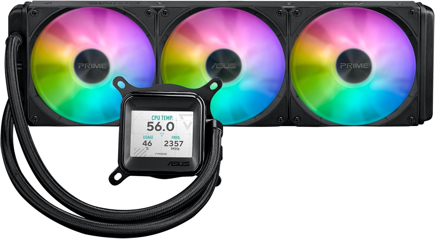 ASUS Prime LC ARGB LCD All-In-One CPU Liquid Cooler with Sharp Screen Showcasing CPU & GPU Information with Different Background, High-Performance Pump Armed with Robust Motor, Daisy-Chainable Fans image number 2