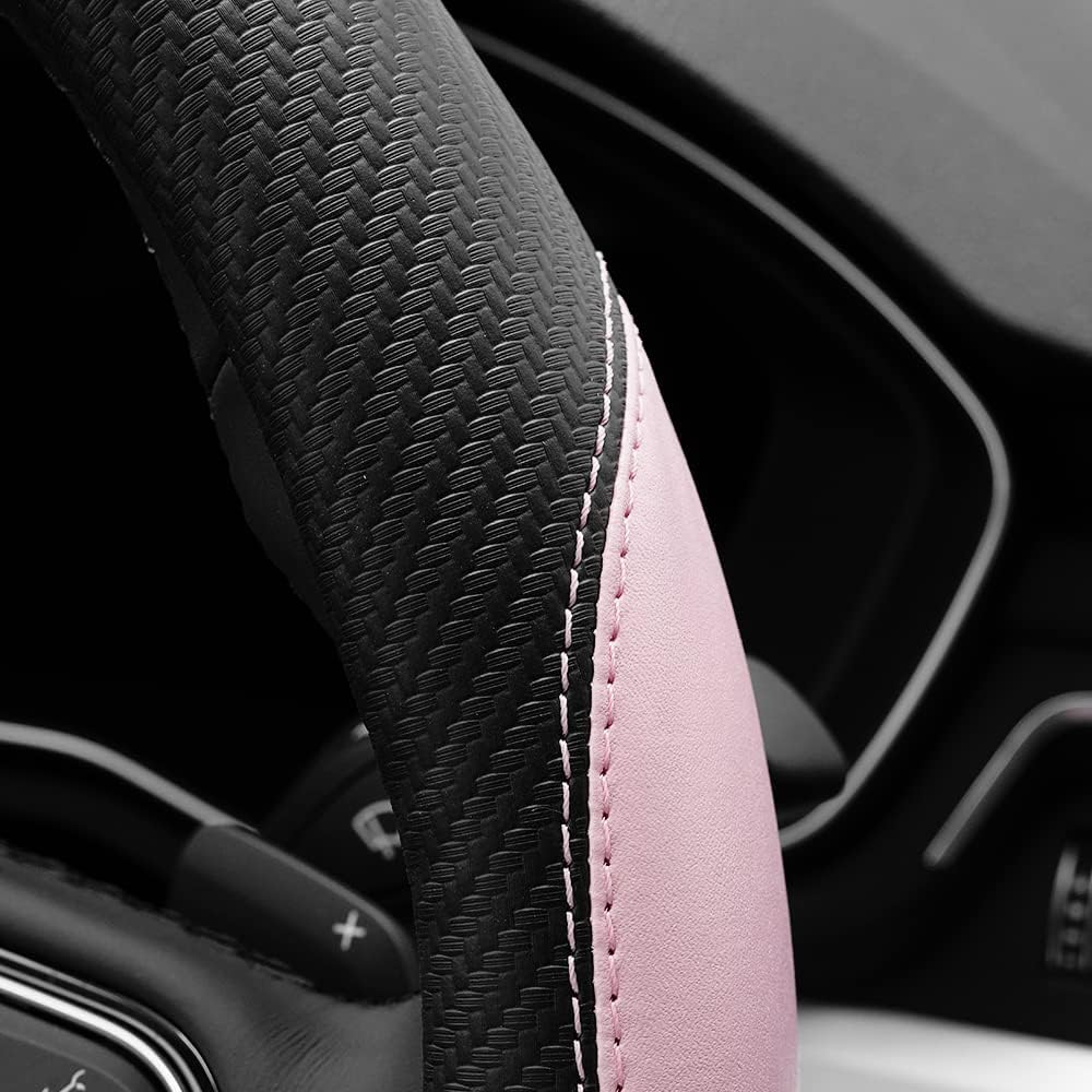 YHONGJT Soft Cute Light Pink Microfiber Leather Anti-Slip Steering Wheel Cover, Universal 15 Inch for Women Girls, Fit Vehicles, Sedans, Suvs, Vans, Trucks - G-Light Pink image number 7