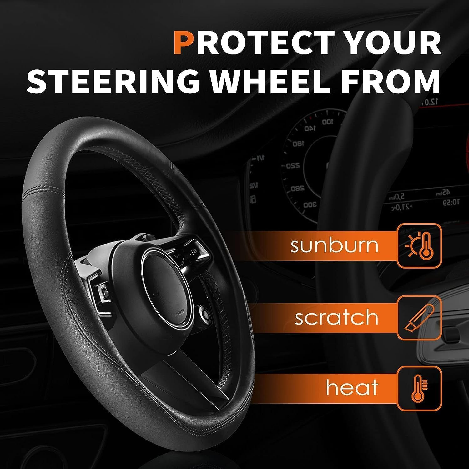 Car Steering Wheel Cover - Universal Car Accessory for Diverse Cars, Durable Leather Cover with Anti-Slip Lining, for Steering Wheel with a Diameter of 37-38Cm,Gray image number 6