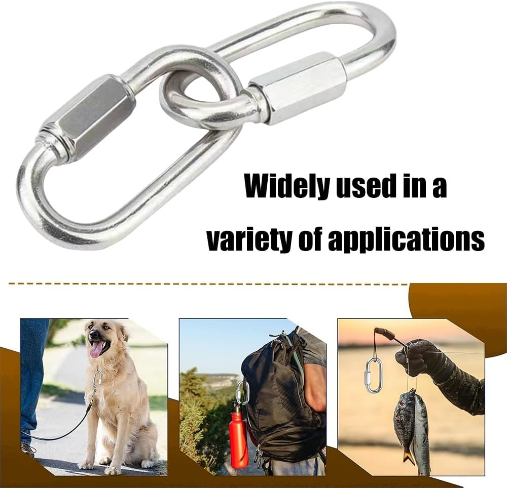 10 Pcs Quick Link Buckles, M3.5 Stainless Steel Chain Links, D-Shaped Locking Quick Connectors, Used for Rust Proof Links of Backpacks, Swings, Pet Chains, Sunshade Sails, Repair Links (1.45In Length) image number 1