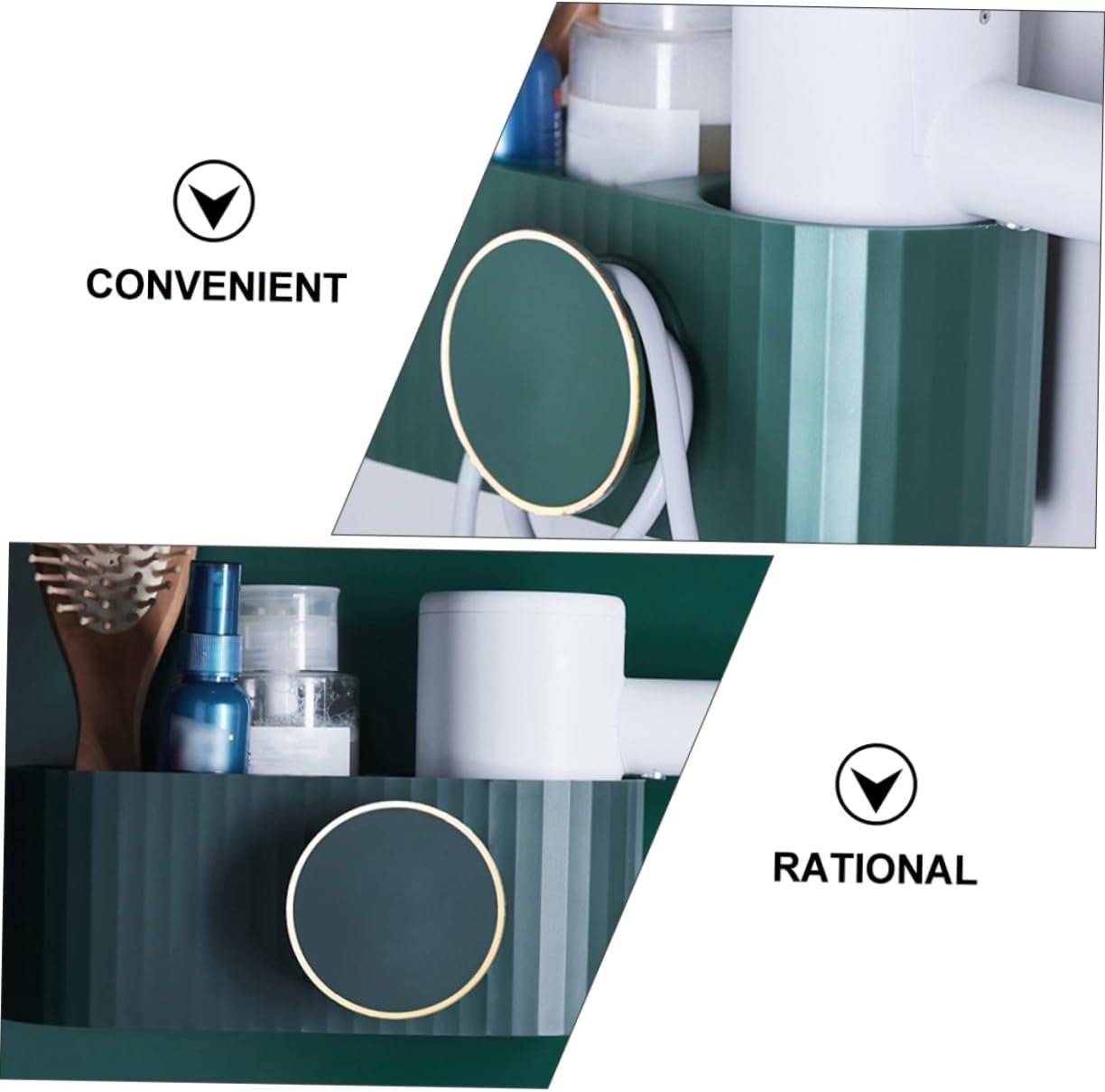 WRITWAA Wall Mounted Hair Dryer Storage Rack Bathroom Organizer Space Saving Holder in Peacock Green for Hairdryer and Accessories Practical Bathroom Supply image number 3
