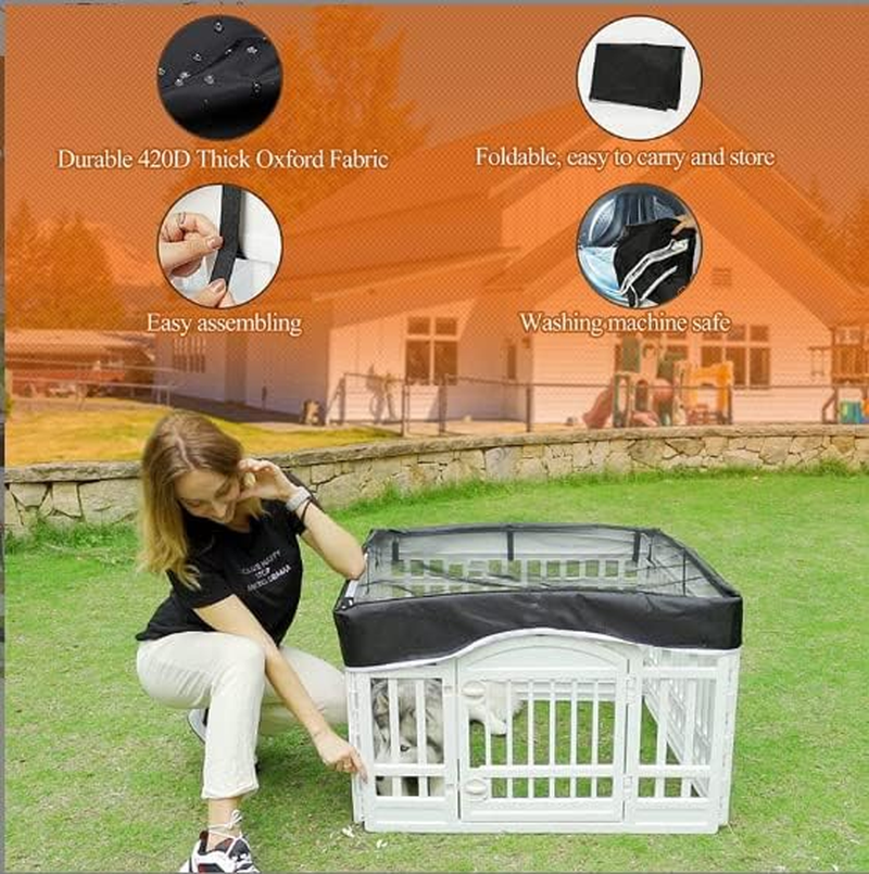 Notybeybie Dog Playpen Pet Playpen Mesh Fabric Top Cover- Sun Protection，Pet Cover for Dog Playpen for Indoor/Outdoor Use, 36" *36&rdquo; image number 2