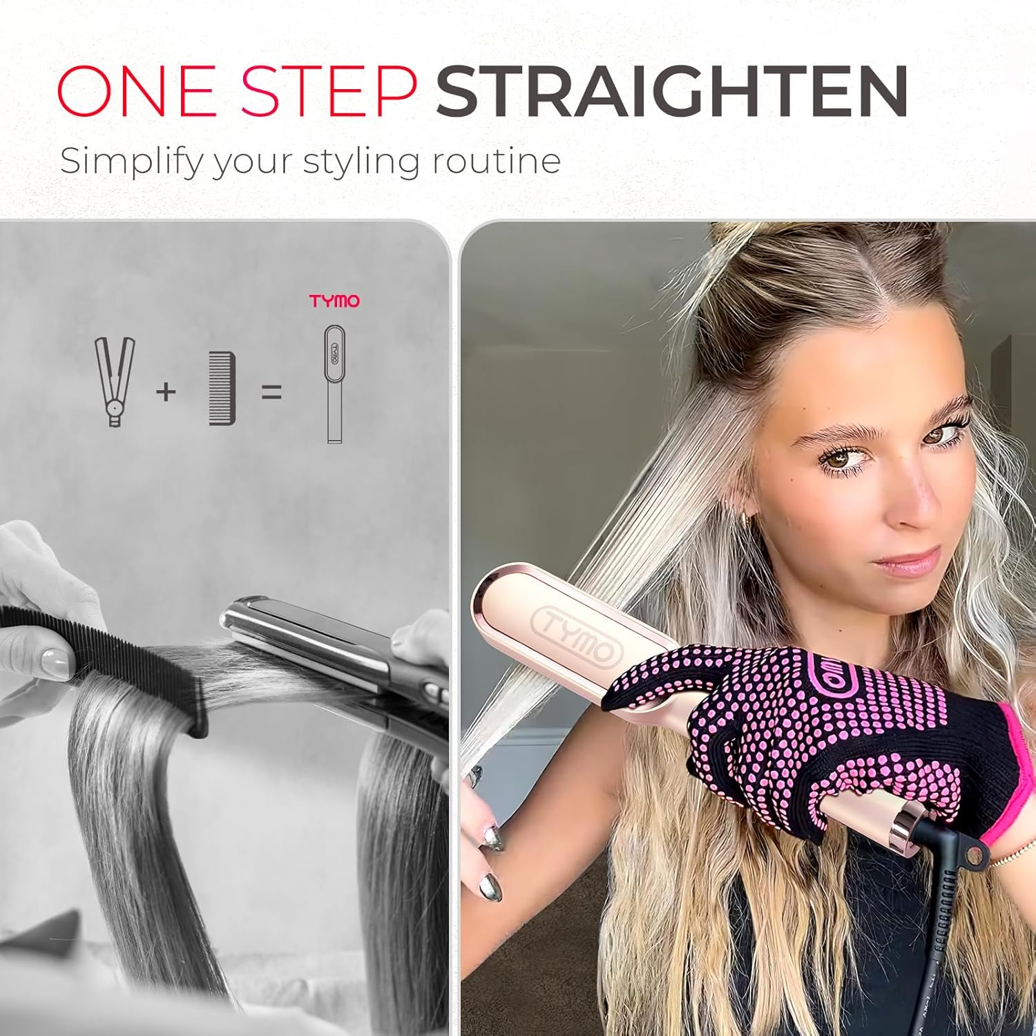 TYMO Ring plus Hair Straightener Brush, Ionic Straightening Brush & Hair Iron 2-In-1 with Nano Titanium Coating for Even Heat, 9 Temperature Settings & LED Screen, Professional Hair Tools for Styling. image number 4