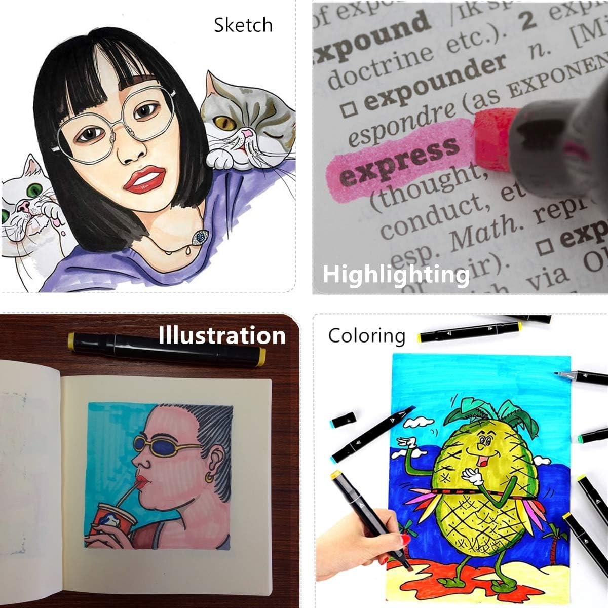 80 Color Alcohol Markers Pen Set for Drawing, Thebeautiful Artist Art Markers Permanent Dual Tip Drawing Markers Set, Sketch Color Illustration Highlighting for Kids Adult Markers(Black Shell) - 168 Colors Black Shell image number 6