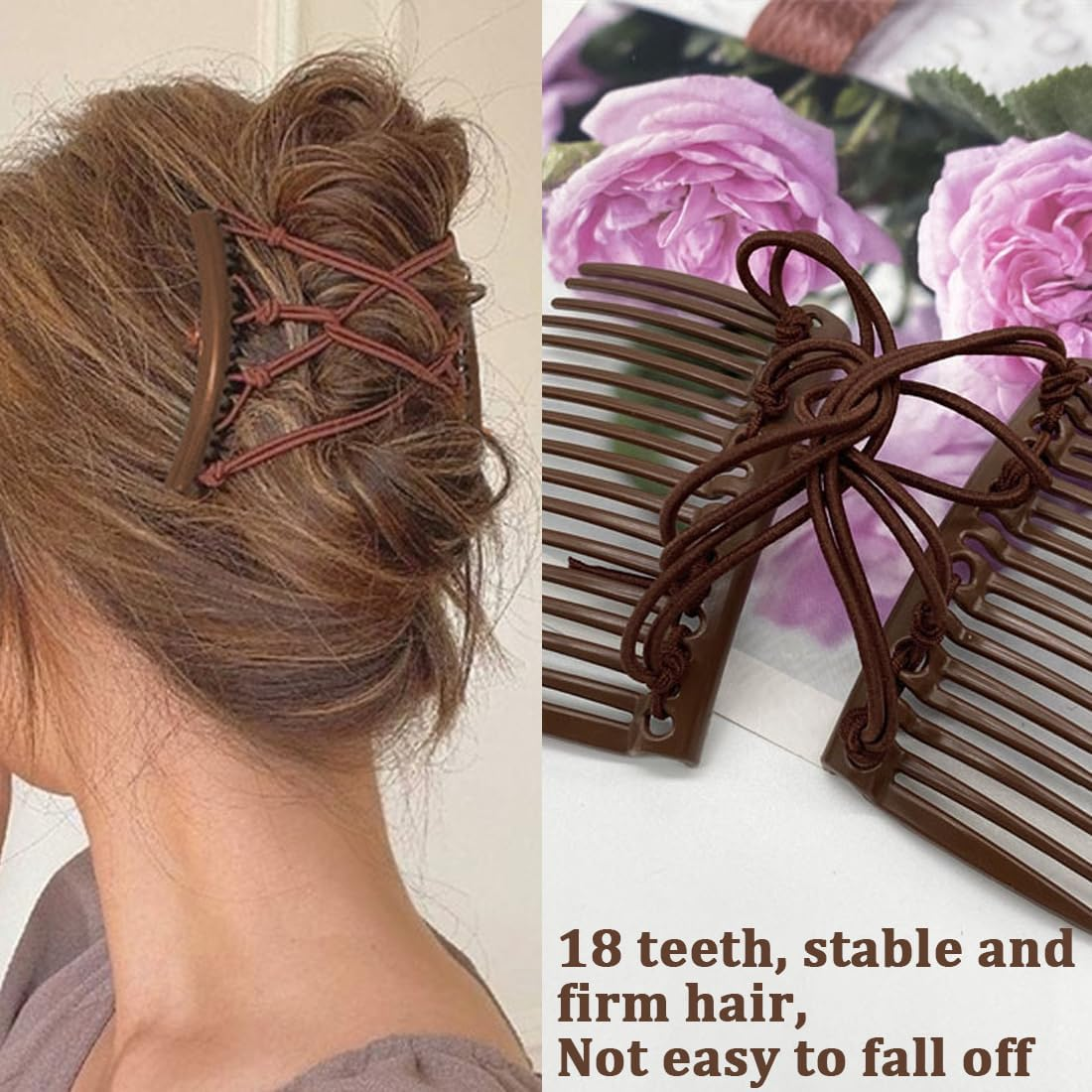 4Pcs Elastic Hair Clips Double Comb Elastic Hair Combs for Thick Hair Adjustable