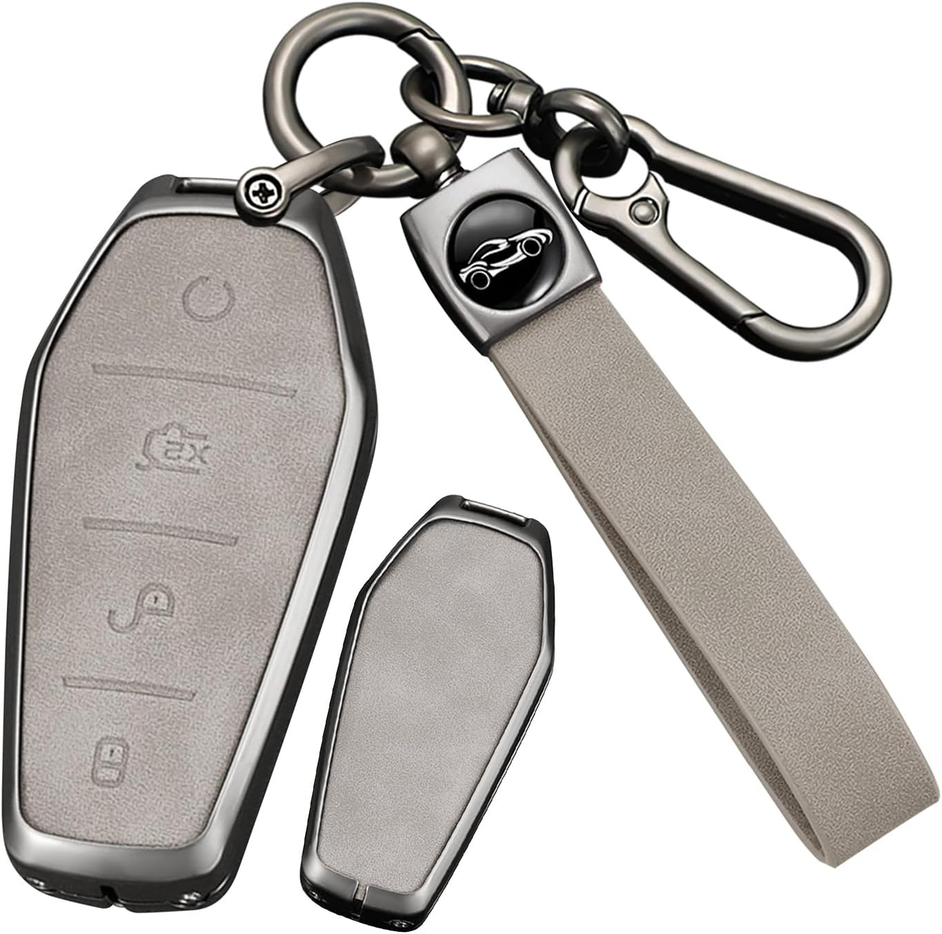 Ontto Metal Leather Key Fob Cover Fit for BYD Dolphin Atto 3 Seal Song plus Qin Tang E2 2021 2022 2023 2024 Smart Key Shell Case Keyring Key Holder Keychain Accessories 3 Buttons