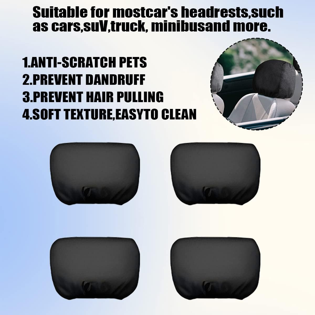 4PCS Car Headrest Covers, Soft Breathable Car Seat Head Rest Protector, Automotive Accessories for Van, SUV, Truck, All Car Models image number 1