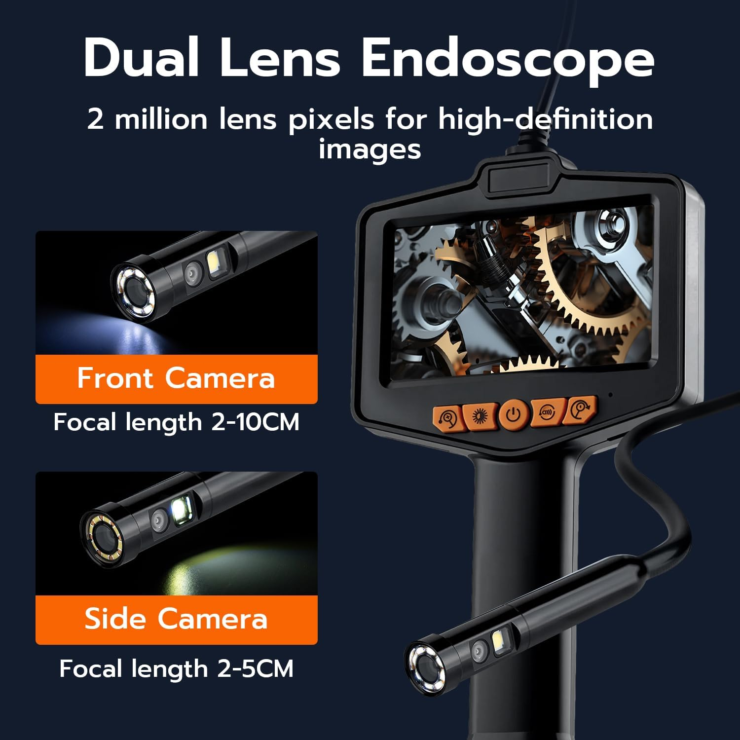 Mcbazel Dual Lens Endoscope Camera with Light,Ip67 Waterproof 4.3" IPS HD Borescope Camera,1080P USB Drain Inspection with 3X Zoom & Adjustable LED for Pipe/Car/Machine image number 2