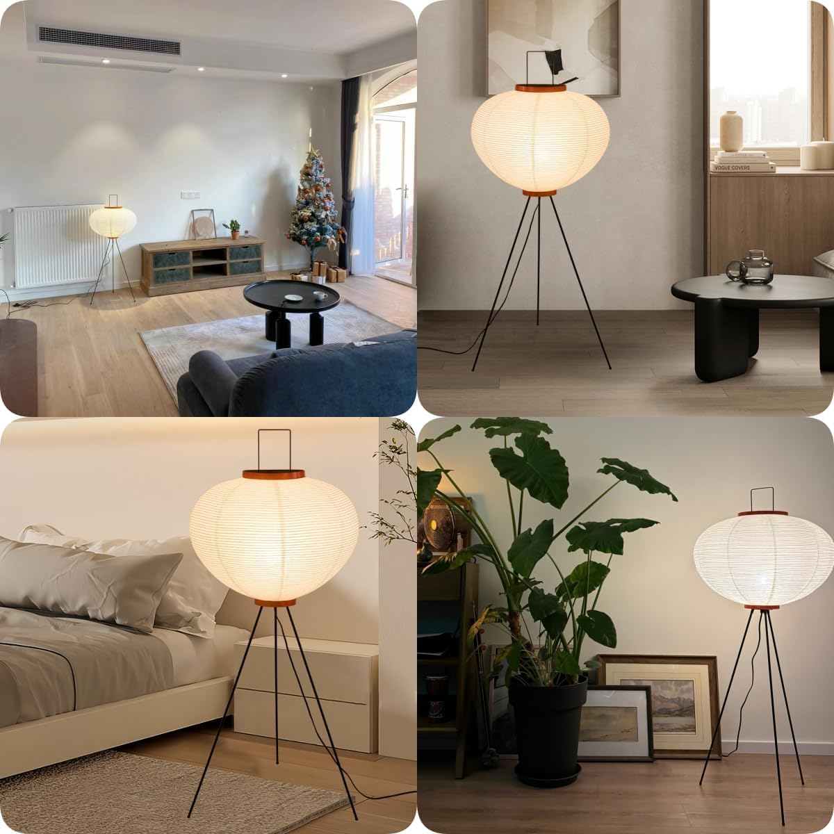 Noguchi Paper Lamp, Rice Paper Akari Floor Lamp, Paper Lantern Lamp with Washi Paper Shade, Ideal for Bedside, Living Room, and Japandi D&eacute;cor