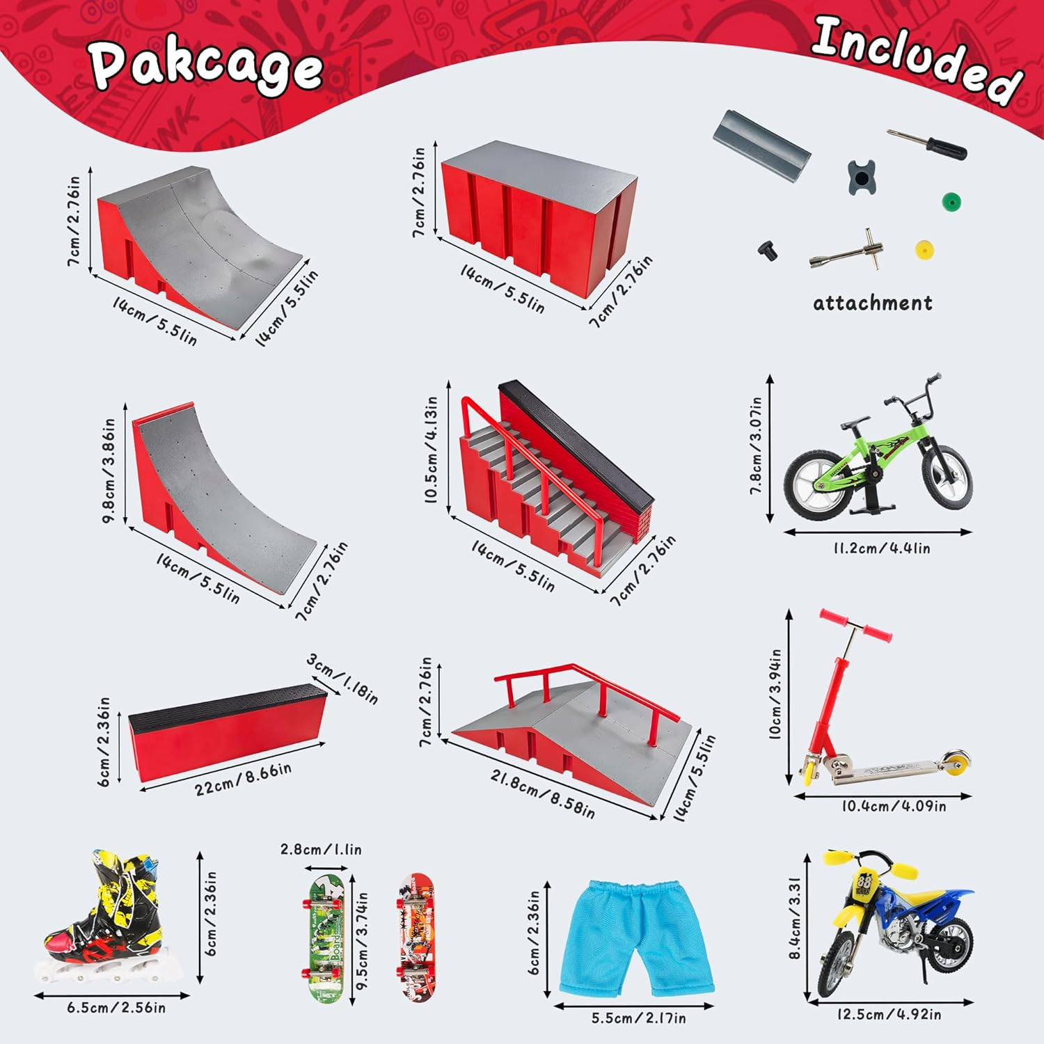 BROKIG Decktoy Finger Skateboard Sets,Fun Fingerboard Skatepark Kit Mini Finger Boards - Finger Training Toys for Kids Boys Gifts or Adult Party Toys (HB-004)