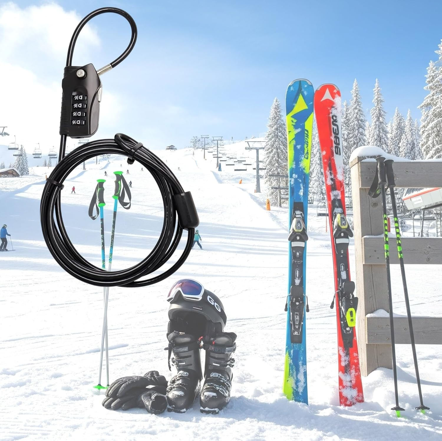 Bosvision 4-Digit Combination Padlock with Cable of 2 End Loops (Loop Cable Lock) for Bike, Ski, Camping, Garden, Warehouse and Factory image number 6