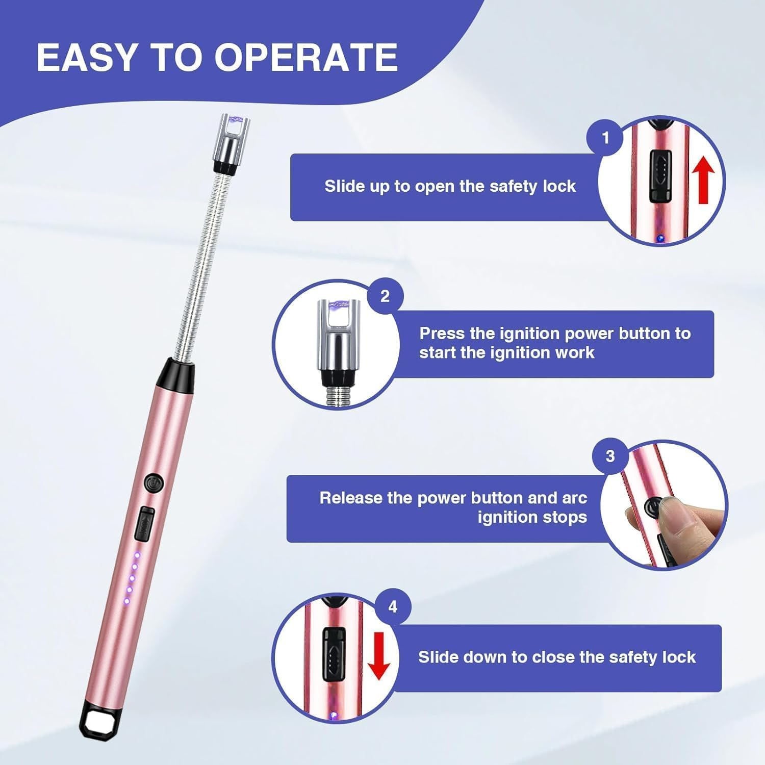 Candle Lighter, Electric Lighter Arc Windproof Flameless with 360&deg; Flexible Neck & LED Power Display, USB Rechargeable Lighter for BBQ, Grill, Camping, Fireplace, Stove image number 2