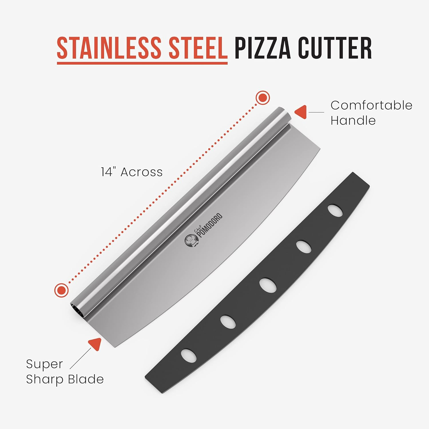Chef Pomodoro Pizza Peel 12X14" (30X36 Cm) & 14" (36 Cm) Stainless Steel Pizza Rocker Cutter Set - Metal Pizza Peel Paddle, Pizza Spatula Paddle, Pizza Cutter Rocker Blade, Pizza Slicer image number 4