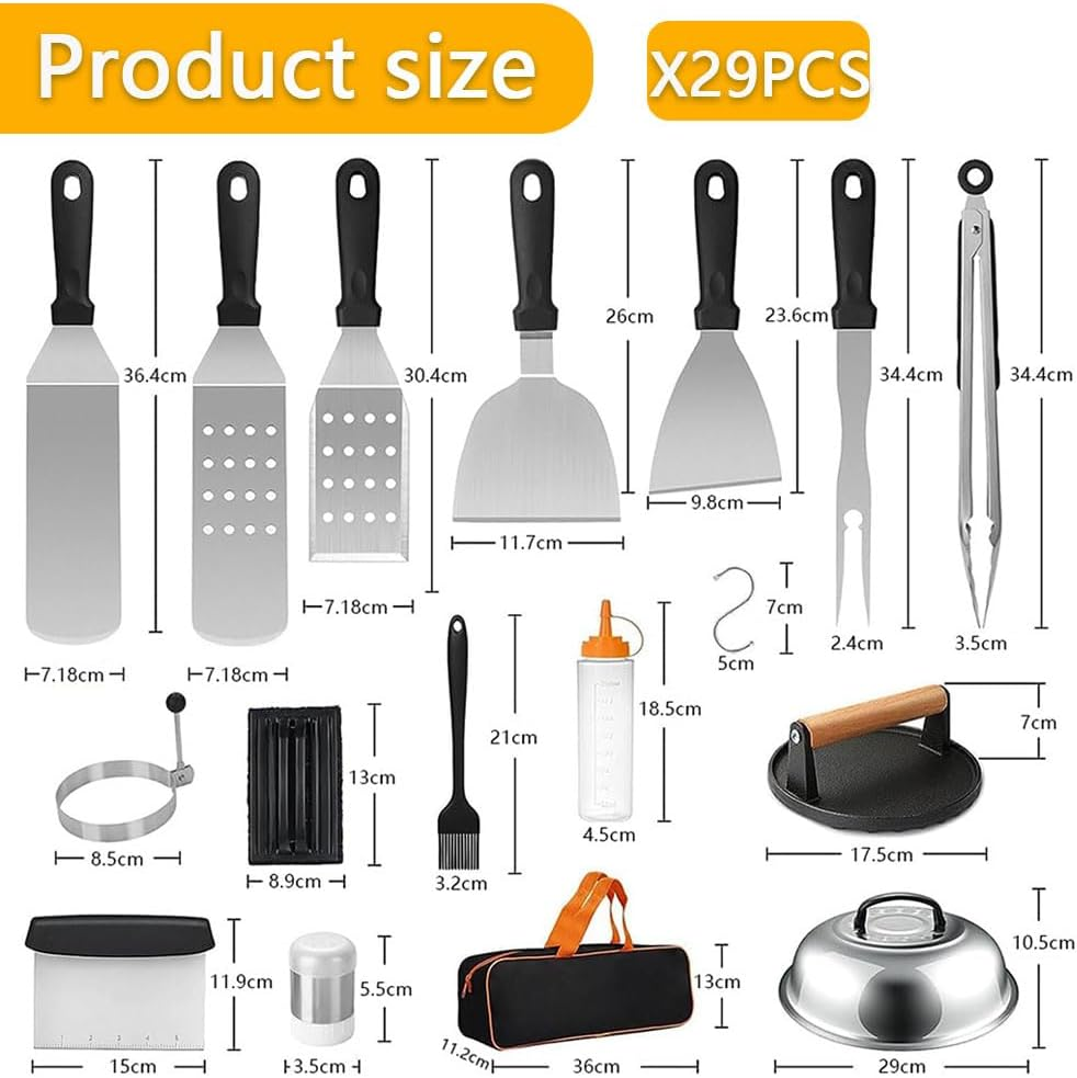 29PCS Griddle Accessories Kit for Blackstone & Camp Chef &ndash; Flat Top Grill Tools Set with Spatulas, Burger Press, Melting Dome, Scraper, Tongs, Bottles & Carry Bag &ndash; BBQ Gift for Men image number 2