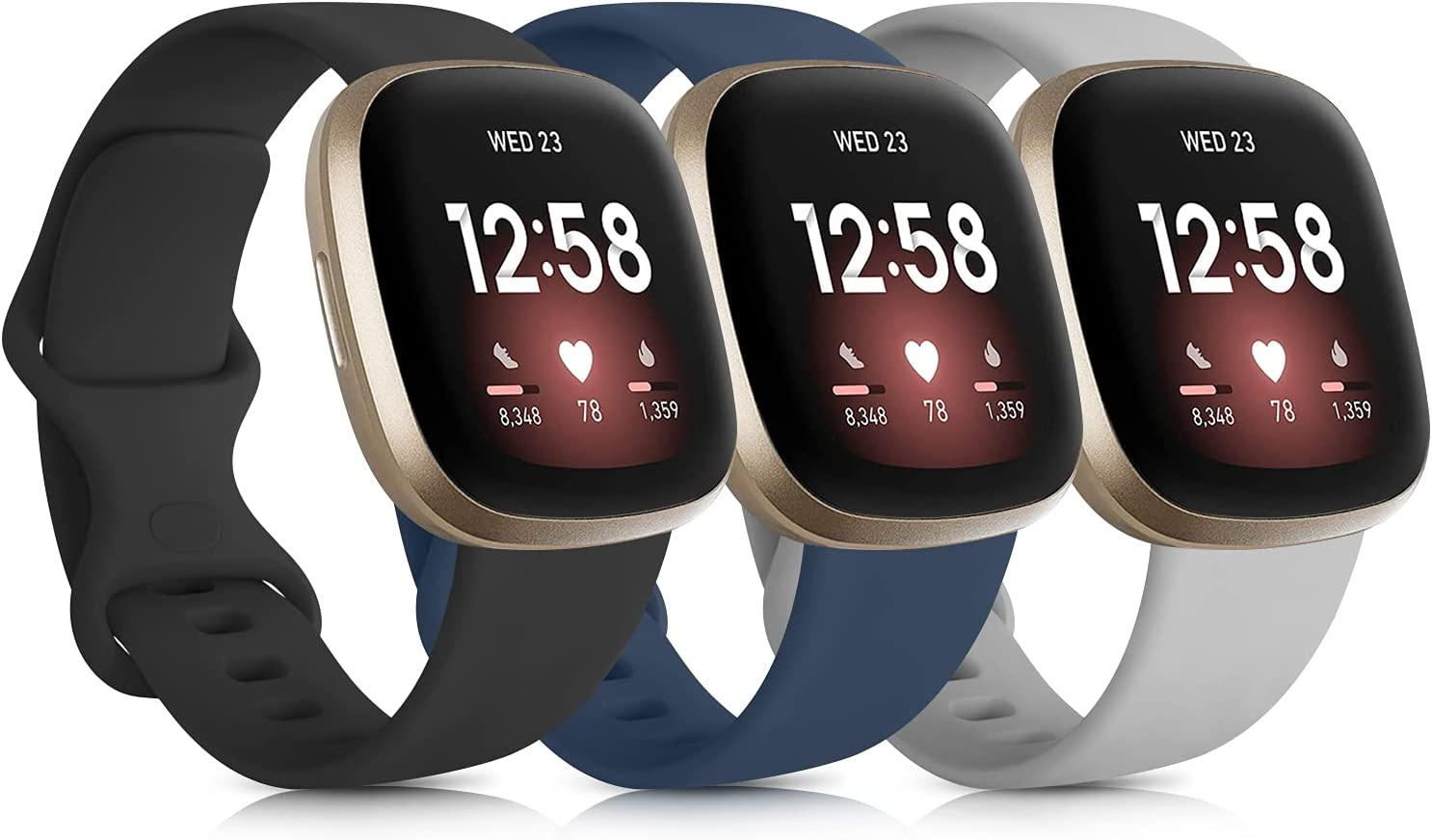 3 Pack Silicone Bands for Fitbit Versa 3 & Fitbit Sense, Soft Replacement Sport Wristbands for Fitbit Versa 3 & Fitbit Sense for Women Men Small Large