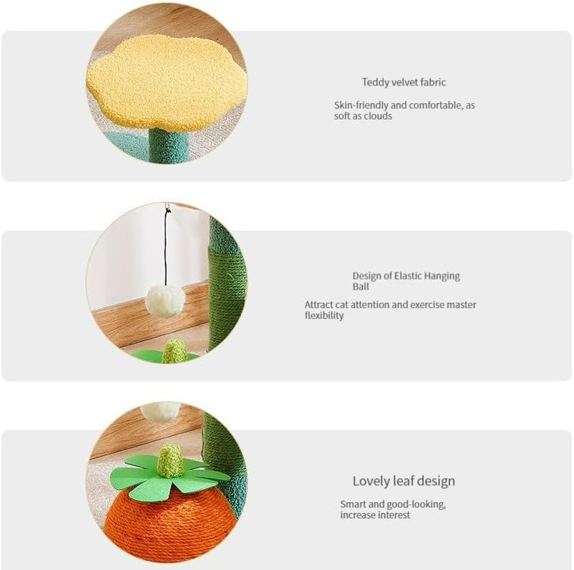 20 Inch Flower Cat Tree Tower - Cat Tree with Scratching Post Cat Climbing Activity,Small Cat Condo Indoor Natural Sisal Cat Tree Flower Scratcher Plush Perch,Cozy Pet Beds for Cat image number 4