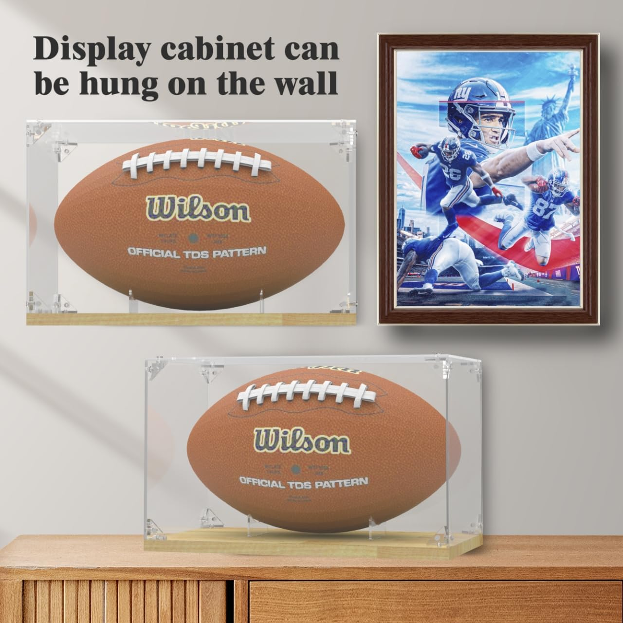 Acrylic Display Case, Collectibles Clear Acrylic Football Display Case, Display Box for Toys Case Storage Box Memorabilia Football with Premium Solid Wood Base image number 4