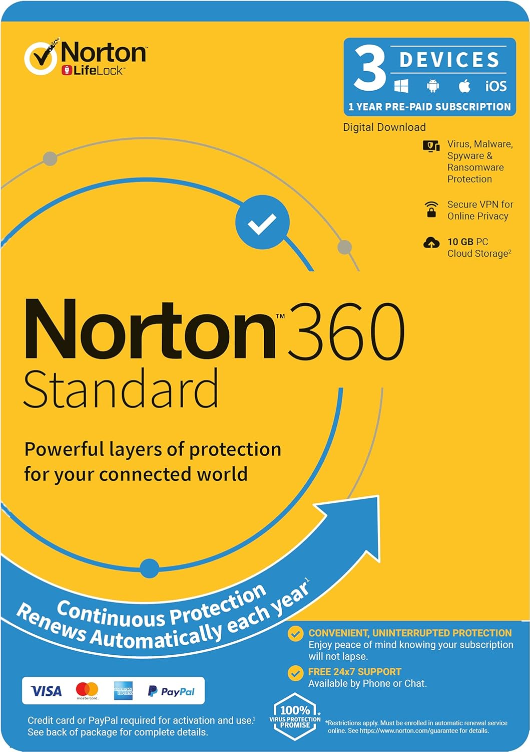 Norton 360 Standard 10GB 1 User 3 Devices PC MAC Android Ios DVD Security Software