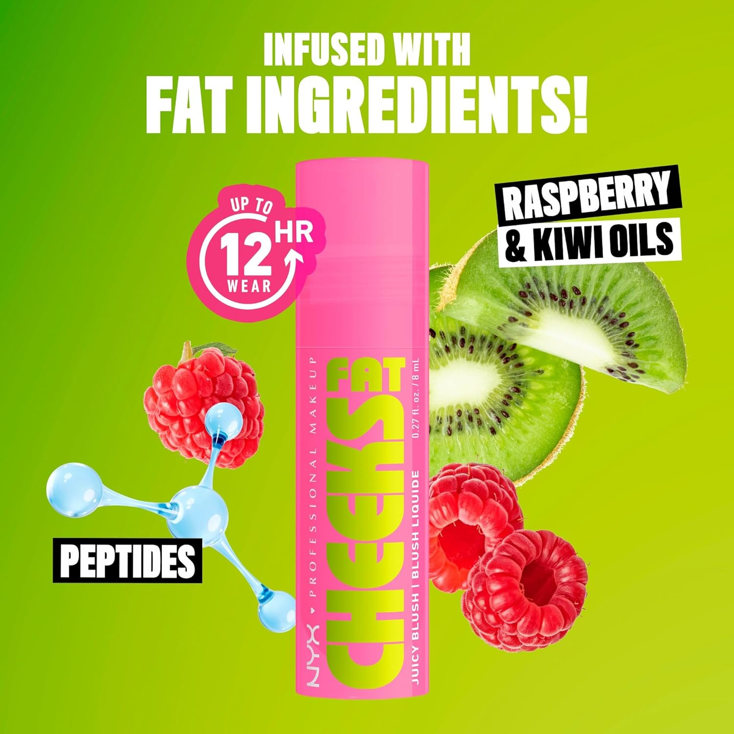 NYX Professional Makeup Fat Cheeks Juicy Liquid Blush, Dragon Fruit Drip, 8 Ml