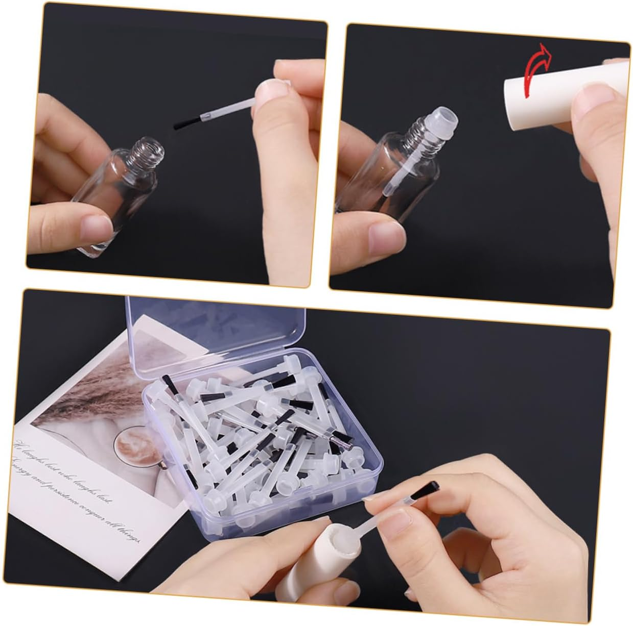 CLISPEED 50Pcs Disposable Nail Polish Brush Applicators Handle Flat Head Gel Nail Polish Replacement Brushes for Art for Home and Salon Use image number 5