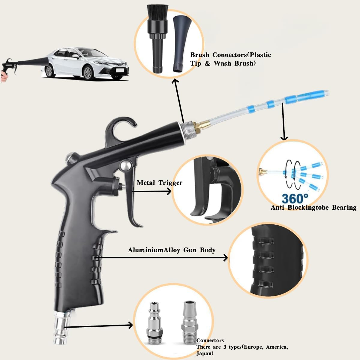 Car Interior Spray Dragon Roll Car Cleaning Set, Car Beauty Tool, Used for Quickly Blowing off Dirt and Dust on the Car, with 3 Connectors