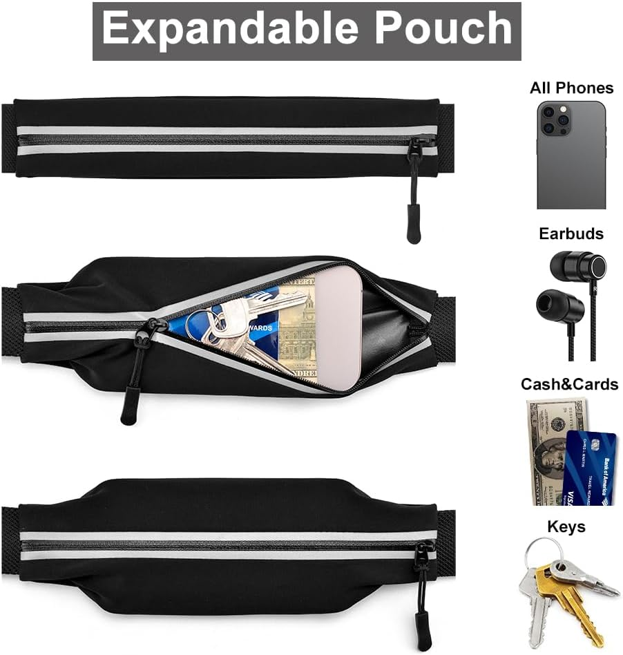 Slim Running Belt Race Number Belt Runners Pouch Triathlon Race Belt BIB Holder with 6 Energy Gel Loops for Workout, Jogging, Triathalon, Marathon, Running and Cycling, 01 Black, One Size image number 5