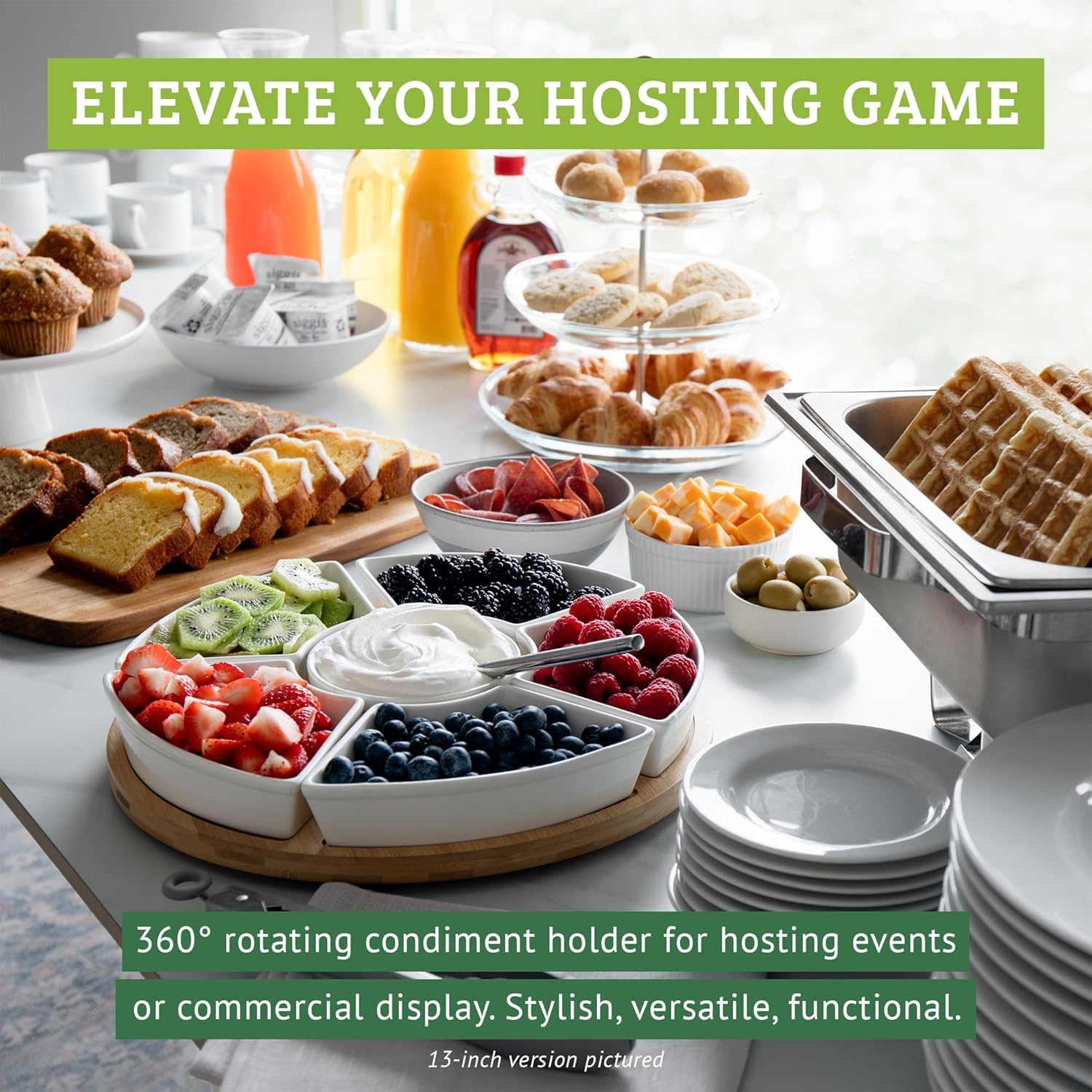 Kocktaco Ceramic Taco Tuesday Serving Platter - Divided Tray with Lazy Susan - Serving Set for Chips, Dips and Salsa image number 1