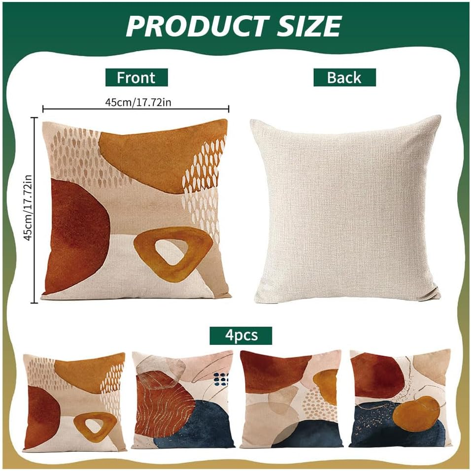 4Pcs Boho Cushion Cover, 45 X 45 Cm,Mid Century Abstract Aesthetic Navy Blue Burnt Orange Cushion Covers Geometric Minimalist Modern Art Linen Cushion for Sofa Couch Home image number 2